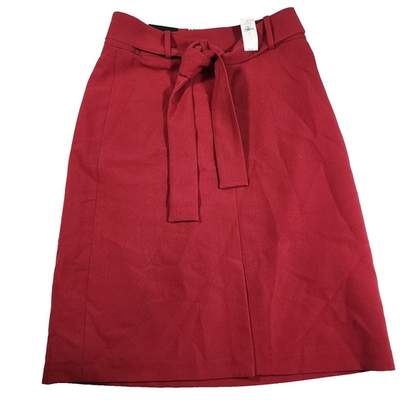Banana Republic NWT Womens 4 Red Knee Length Belted Skirt Christmas Holiday - Picture 1 of 10